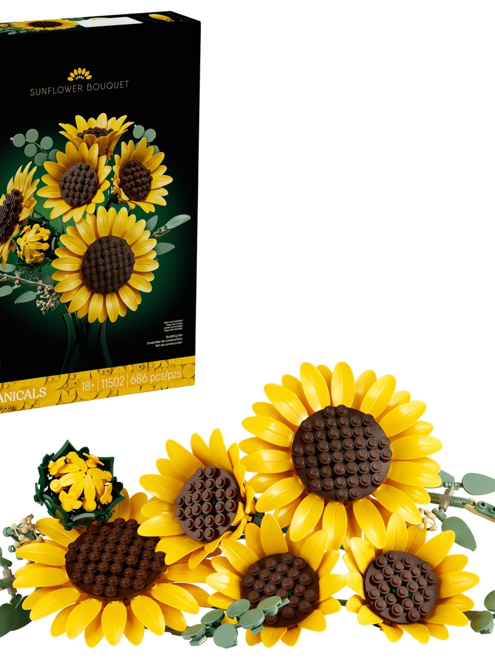 Lego Sunflower Bouquet Wall Art - Yellow & Brown Botanical Decor